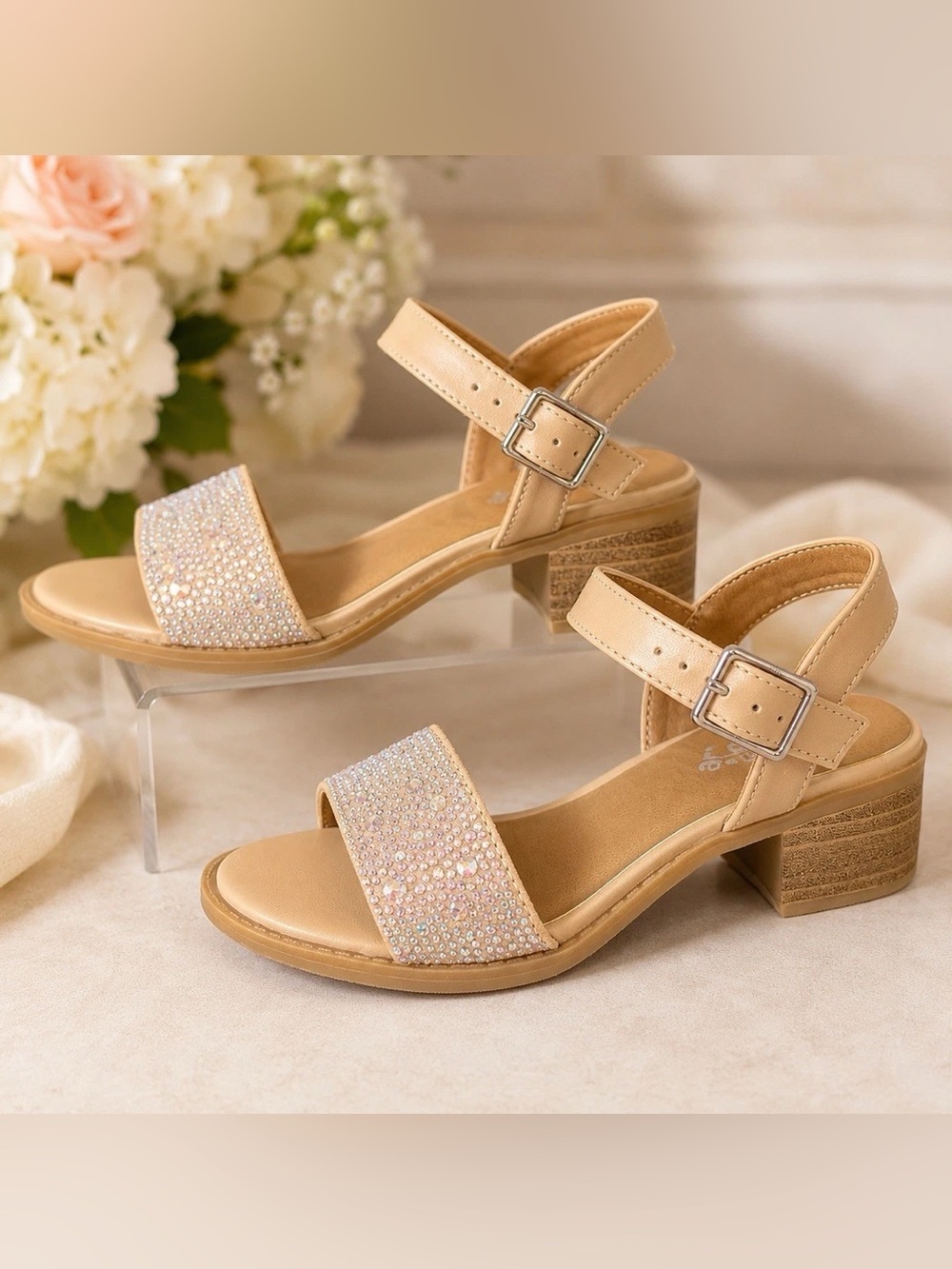 art class Tan Rhinestone Strap Heel Sandals Size 5